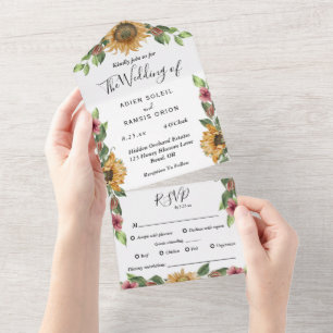 Boho Sunflower Diätbeschränkungen UAWG Hochzeit All In One Einladung