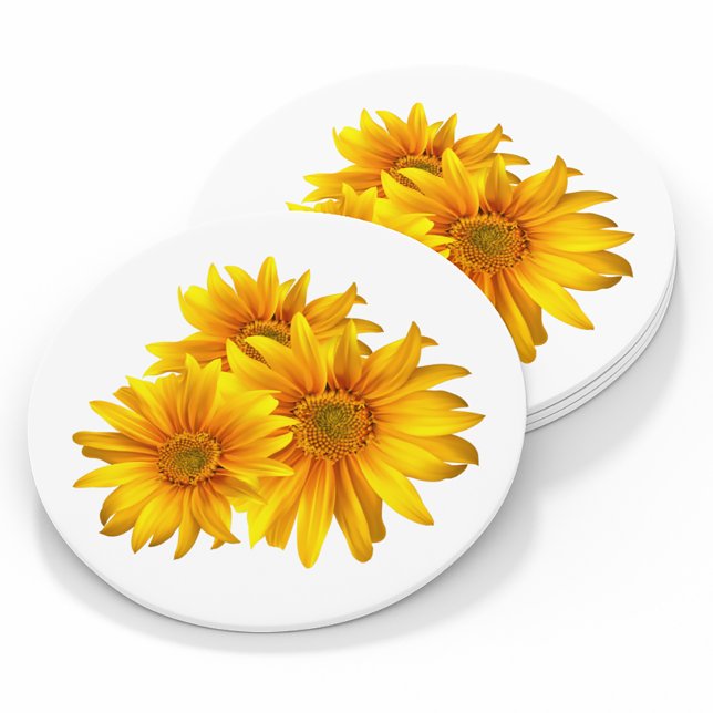 Boho Sunflower Elegant Hochzeitsgelbe Flora Runder Pappuntersetzer (Von Creator hochgeladen)
