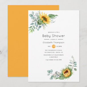 Boho Sunflower Eucalyptus Baby Dusche Einladung