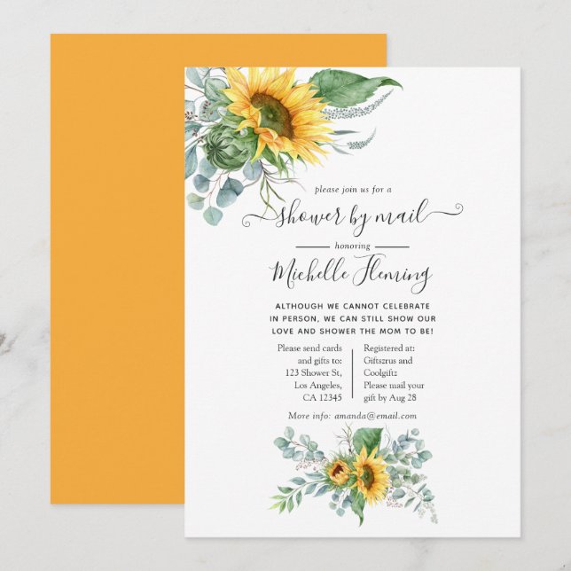 Boho Sunflower Eucalyptus Baby Showroom von Mail Einladung (Vorne/Hinten)