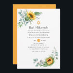 Boho Sunflower Eucalyptus Bat Mitzvah Einladung<br><div class="desc">Helle Sonnenblumen und Eukalyptus Wildgrün Thema Fledermaus Mitzvah laden individuell auf Ihre Veranstaltung Besonderheiten.</div>