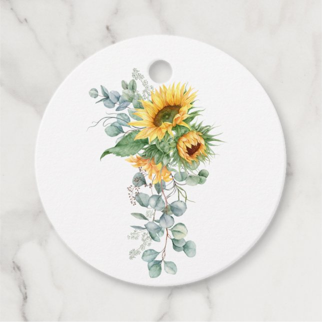 Boho Sunflower Eucalyptus Geschenkanhänger (Vorderseite)