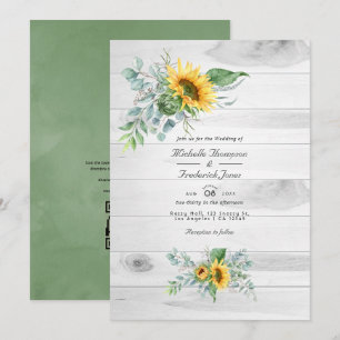Boho Sunflower Eucalyptus QR Code UAWG Wedding Einladung