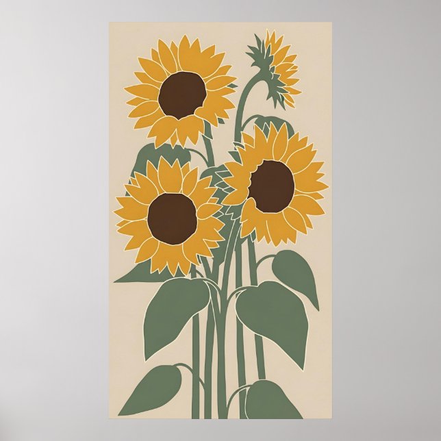 Boho Sunflower - Modern Desaturated Floral Poster (Vorne)