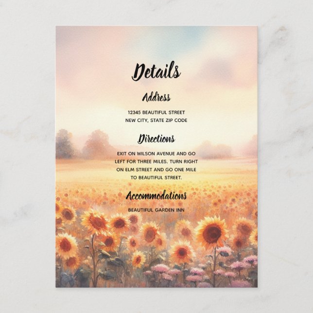 Boho Sunflower Rustic Watercolor Country Wedding Begleitkarte (Vorderseite)