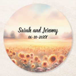 Boho Sunflower Rustic Watercolor Country Wedding Runder Pappuntersetzer