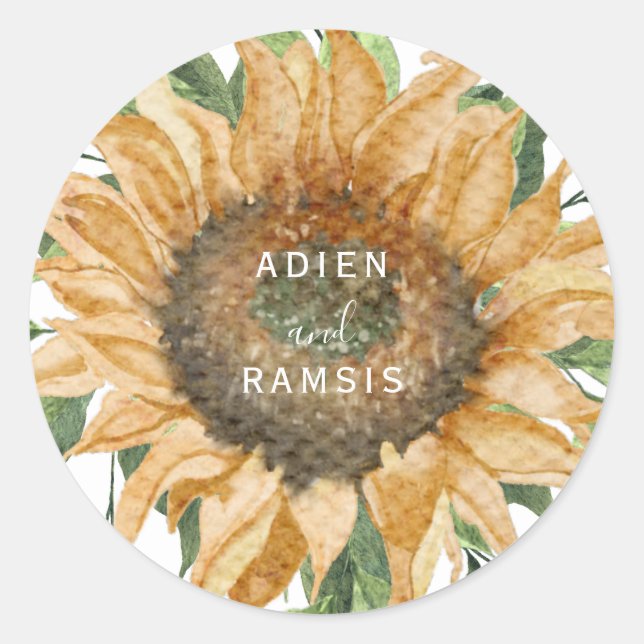 Boho Sunflower Rustic Wildblume Wedcker Runder Aufkleber (Vorderseite)