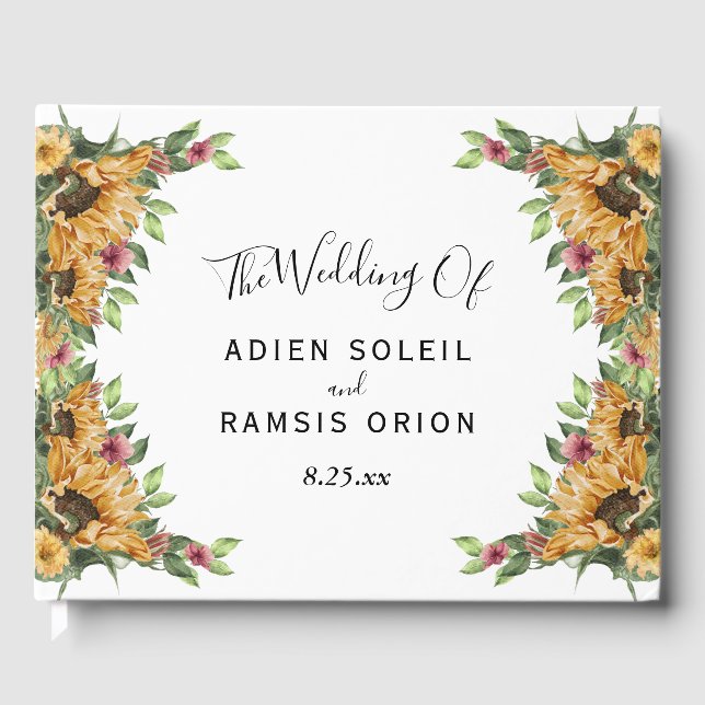 Boho Sunflower Rustic Wildblume Wedding Gästebuch (Vorderseite)