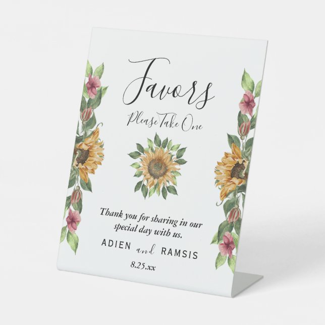 Boho Sunflower Rustikale Wildblume Gastgeschenke H Sockelschild (Vorderseite)