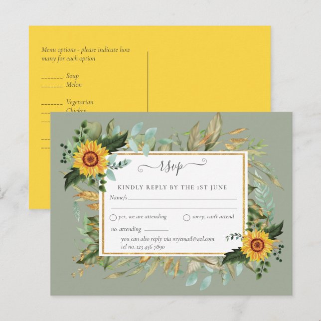Boho Sunflower Sage Greenerity Wedding Postkarte (Vorne/Hinten)