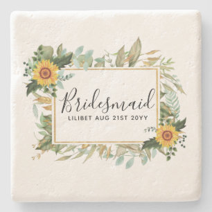 Boho Sunflower Sage Greenerity Wedding Steinuntersetzer