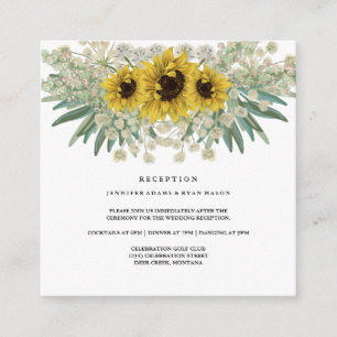 Boho Sunflower Watercolor Chic Hochzeitsempfang Begleitkarte