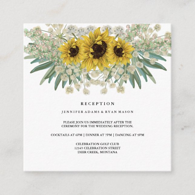 Boho Sunflower Watercolor Chic Hochzeitsempfang Begleitkarte (Vorderseite)