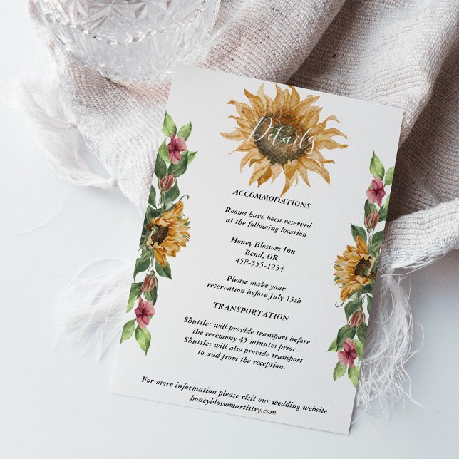 Boho Sunflower Wedding Details Umschließungskarte Begleitkarte (Von Creator hochgeladen)