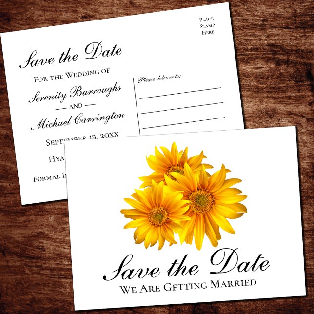 Boho Sunflower Wedding Floral Save the Date Postkarte (Von Creator hochgeladen)