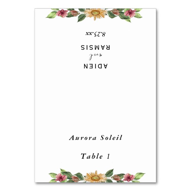 Boho Sunflower Wedding Foldable Platzkarte Tischnummer (Vorderseite)