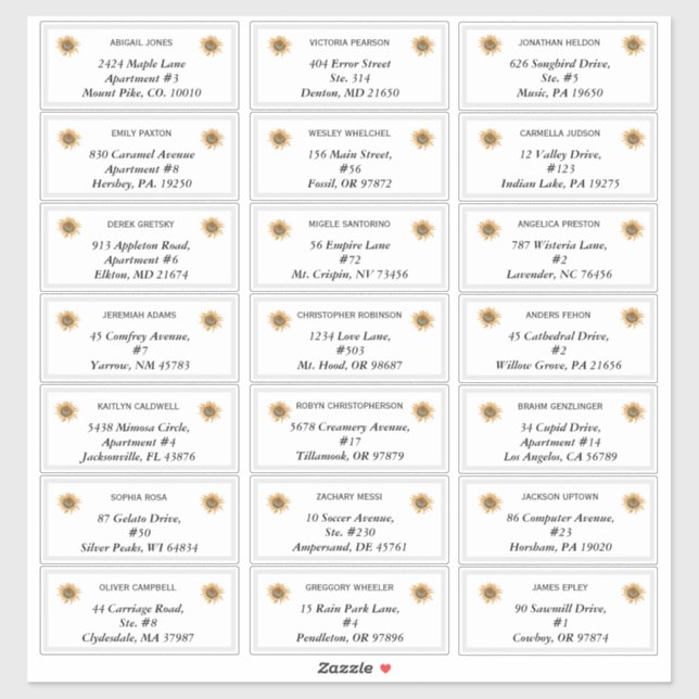 Boho Sunflower Wedding Guest Address Labels (Blatt)