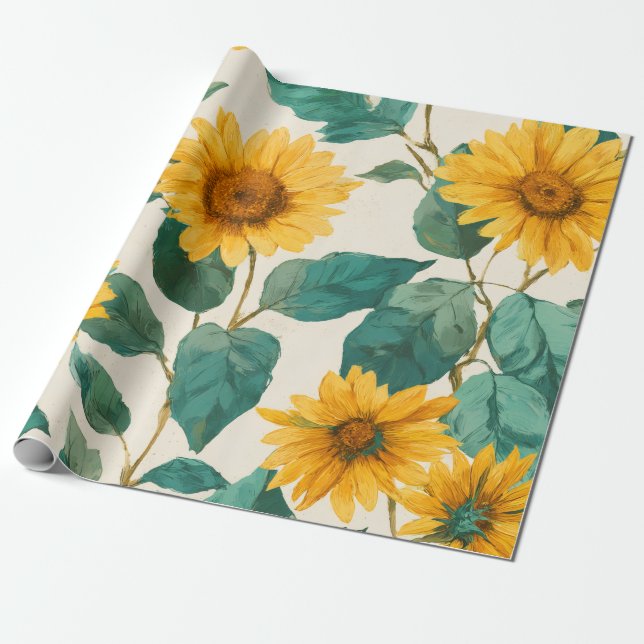 Boho Sunflower Yellow Floral Pattern Spring Summer Geschenkpapier (Ungerollt)