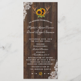 Boho Sunflowers Antlers Wood Lace Wedding Program Programm