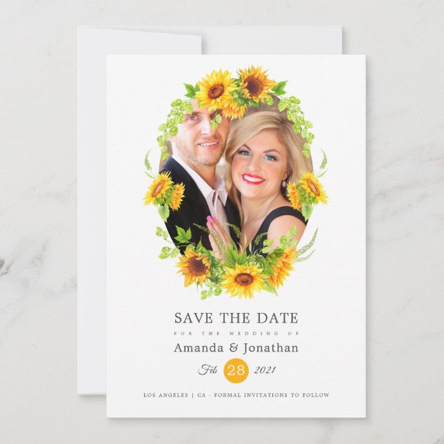 Boho Sunflowers Foto Wedding Save The Date (Vorderseite)