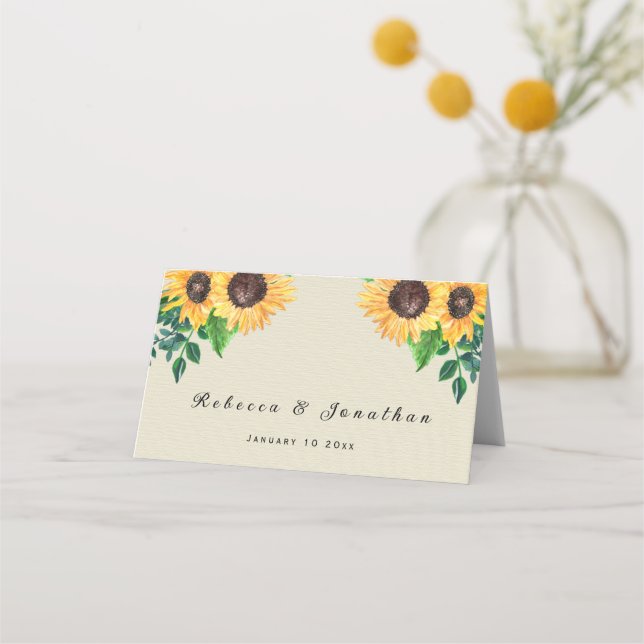 Boho Sunflowers Wedding Platzkarte (Vorderseite)