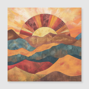 Boho Sunset Over Mountains - Retro Erthy Landschaf Magnetkarte