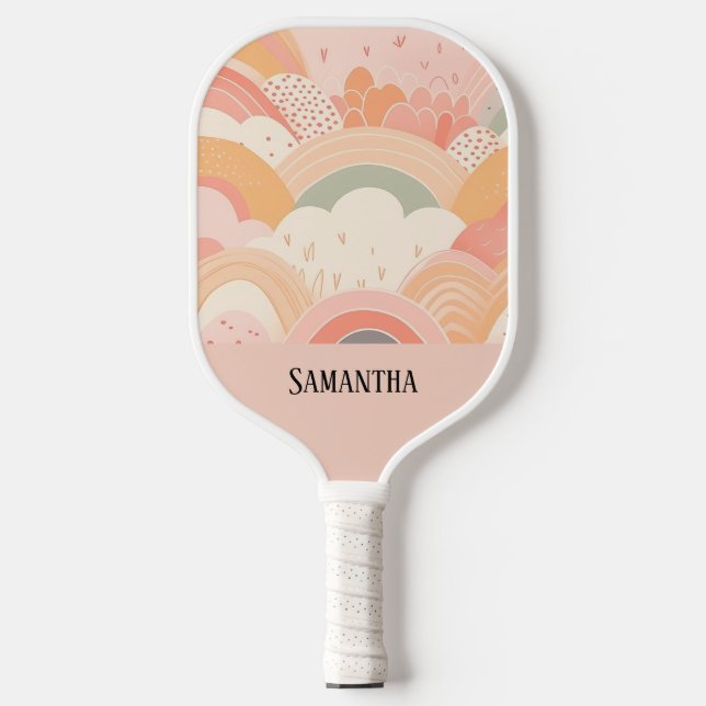 Boho Sunset Peach & Pink Abstrakt Personalisiert Pickleball Schläger (Vorderseite)