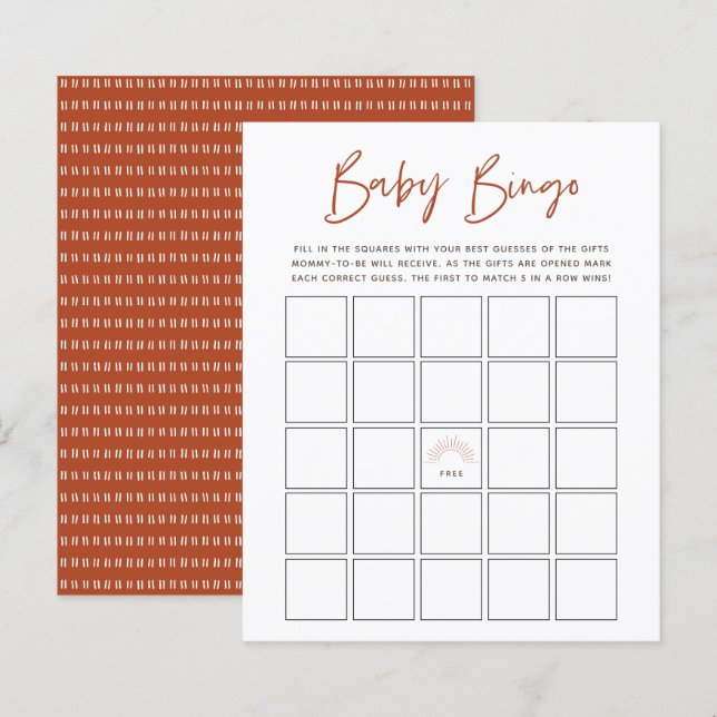 Boho Sunshine Baby Bingo Game (Vorne/Hinten)