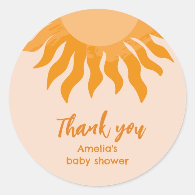 Boho sunshine Baby Dusche Gefallen Danke Runder Aufkleber (Vorderseite)