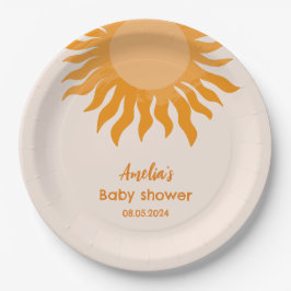 Boho Sunshine Baby Dusche Yellow Sun Pappteller