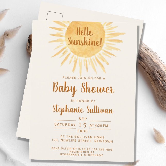 Boho Sunshine Baby Shower Einladungspostkarte (Von Creator hochgeladen)