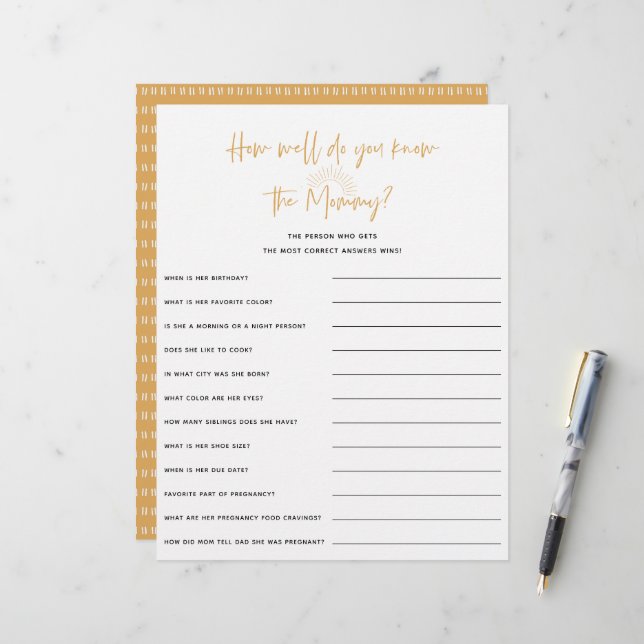 Boho Sunshine Baby Shower Game (Vorderseite/Rückseite Beispiel)