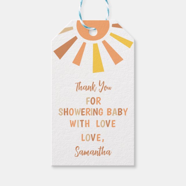 Boho Sunshine Baby Shower Geschenkanhänger (Vorderseite)