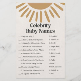 Boho sunshine Berühmtheit Babynamen Duschspiel