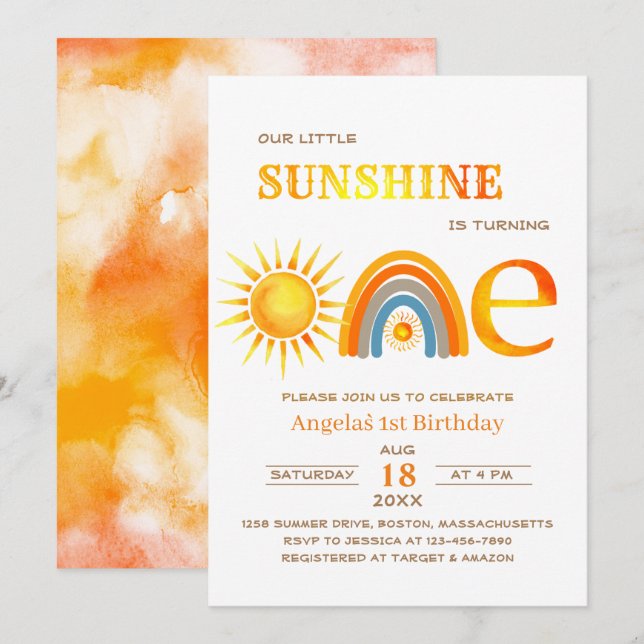 Boho Sunshine eine Feier Aquarell Einladung (Vorne/Hinten)