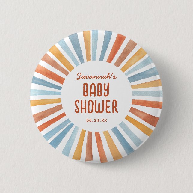 Boho Sunshine Gender Neutral Baby Shower Button (Vorderseite)