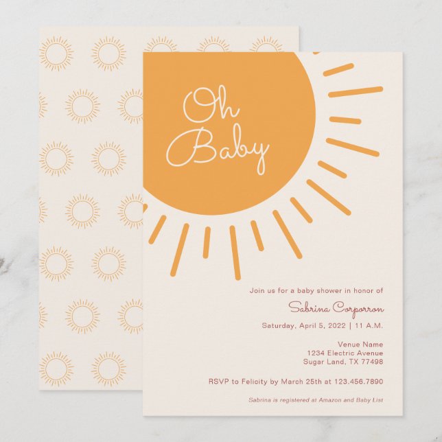Boho Sunshine Gender Neutral Baby Shower Einladung (Vorne/Hinten)