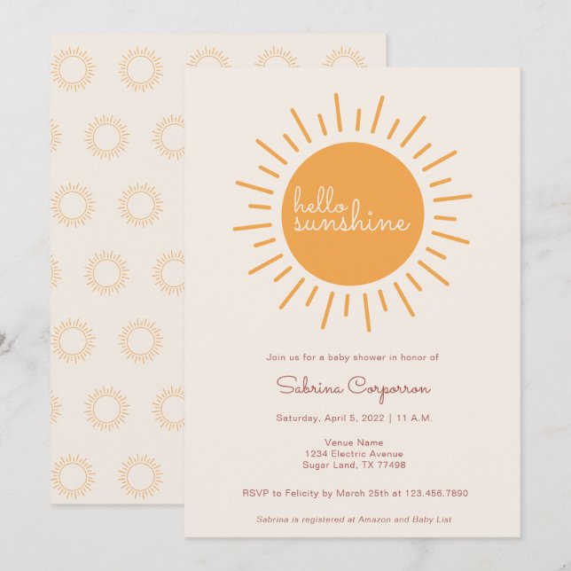 Boho Sunshine Gender Neutral Baby Shower Einladung (Vorne/Hinten)