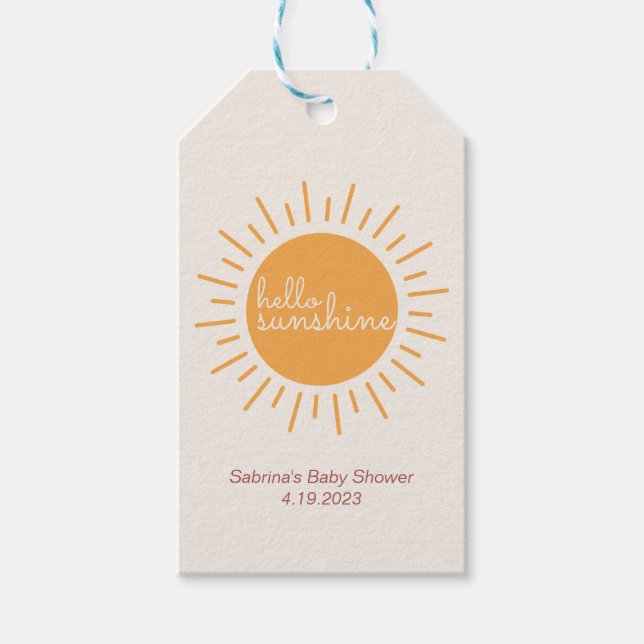 Boho Sunshine Gender Neutral Baby Shower Geschenkanhänger (Vorderseite)