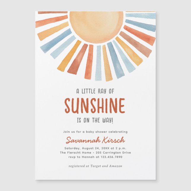 Boho Sunshine Gender Neutral Baby Shower Magneteinladung (Vorderseite)