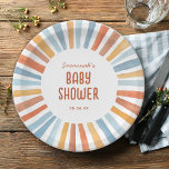 Boho Sunshine Gender Neutral Baby Shower Pappteller<br><div class="desc">Mit diesem neutralen Baby Shower Paper Plate mit einem zauberhaften,  gelben,  goldenen,  orangefarbenen,  blauen und pfirsichfarbenen Sonnenschein empfängt Sie das Boho Sunshine Gender mit einem kleinen Sonnenstrahl.</div>