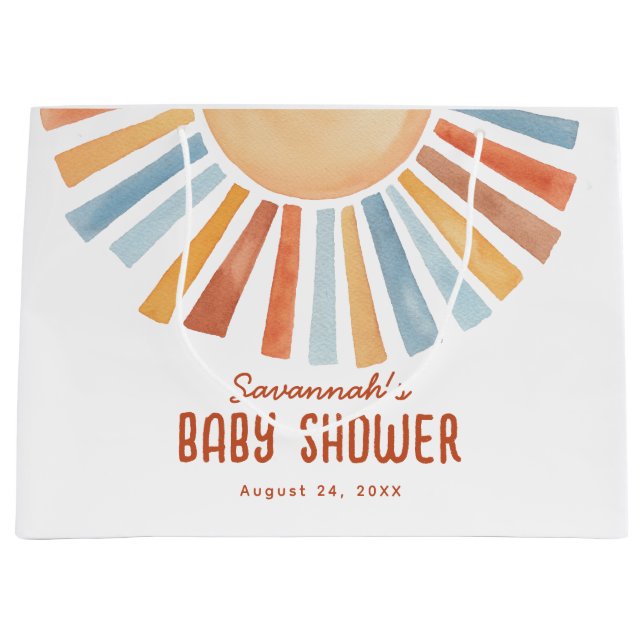 Boho Sunshine Neutral Baby Dusche Willkommen Große Geschenktüte (Vorderseite)