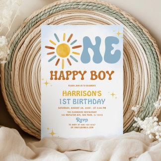 Boho Sunshine One Happy Boy Birthday Einladung