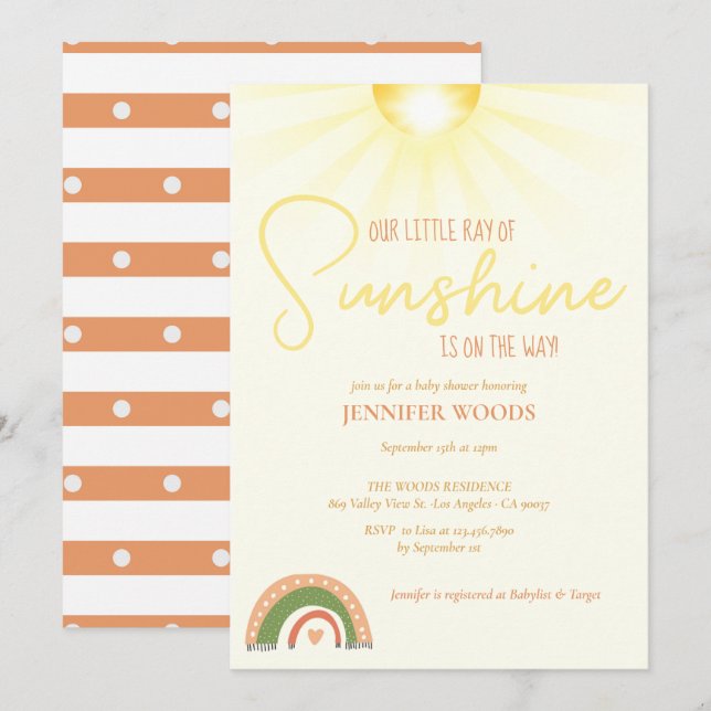 Boho Sunshine Rainbow Baby Shower Einladung (Vorne/Hinten)
