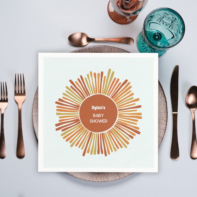 Boho Sunshine Retro Yellow Orange Baby Dusche Serviette (boho sunshine baby shower  retro boy shower burned yellow orange brown)