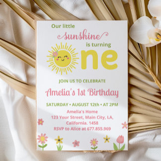 Boho Sunshine Wildblume 1. Geburtstag Einladung