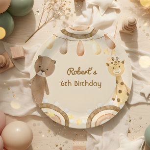 Boho süße Bär und Giraffe Kinder Geburtstag Pappteller