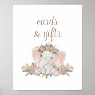 Boho süße Elefanten-Baby-Shower-Karten und Geschen Poster