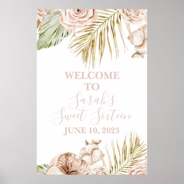 Boho Sweet 16 Willkommensschild Poster (Vorne)