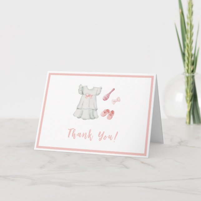 Boho Sweet Pink Girl Outfit Babydusche Dankeskarte (Vorderseite)